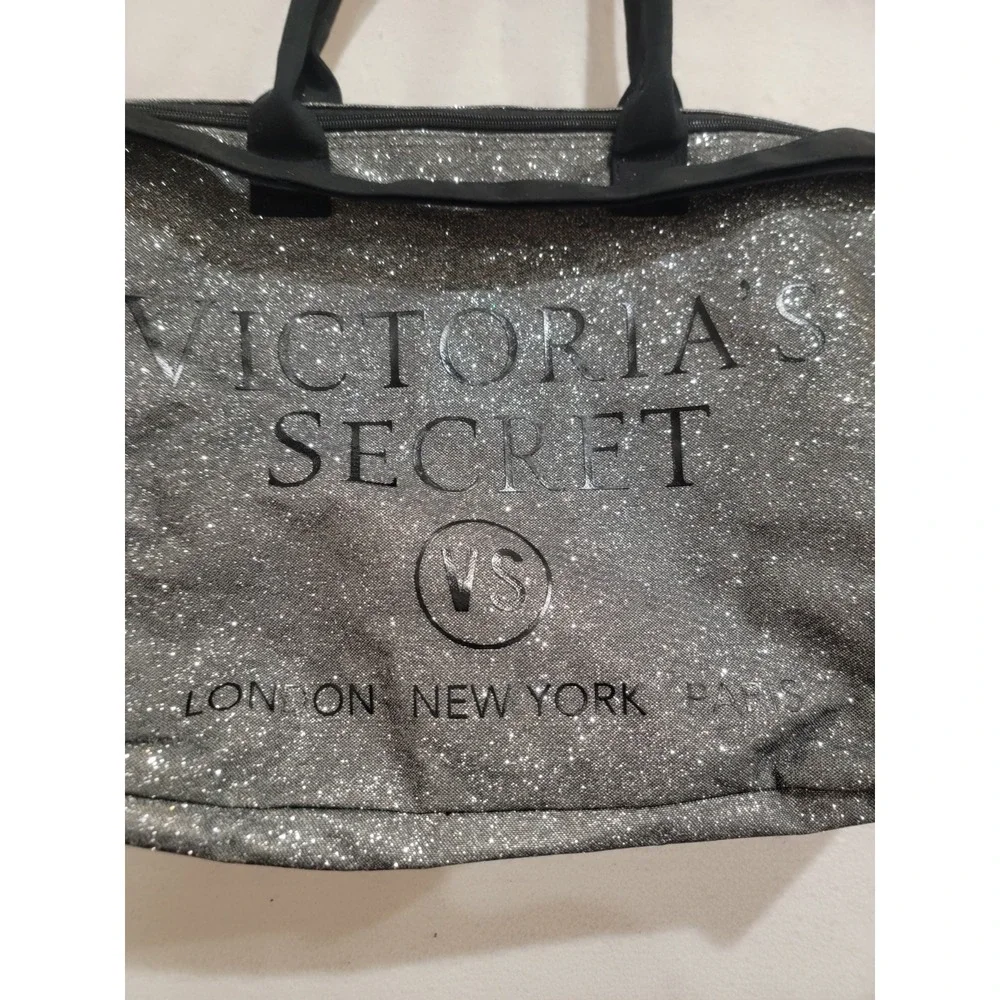 Victoria's Secret Silver Glitter Weekend Getaway Tote‎ Bag Large Duffel Sparkle